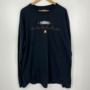 Mountain Alaska The Last Frontier Long Sleeve Graphic T-Shirt Mens XXL Black